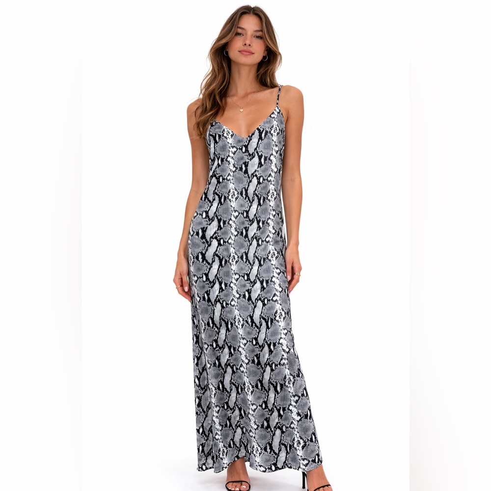 BuddyLove Snake Print Maxi Slip Dress Lined Side Slits Adjustable Straps Small - Picture 11 of 12